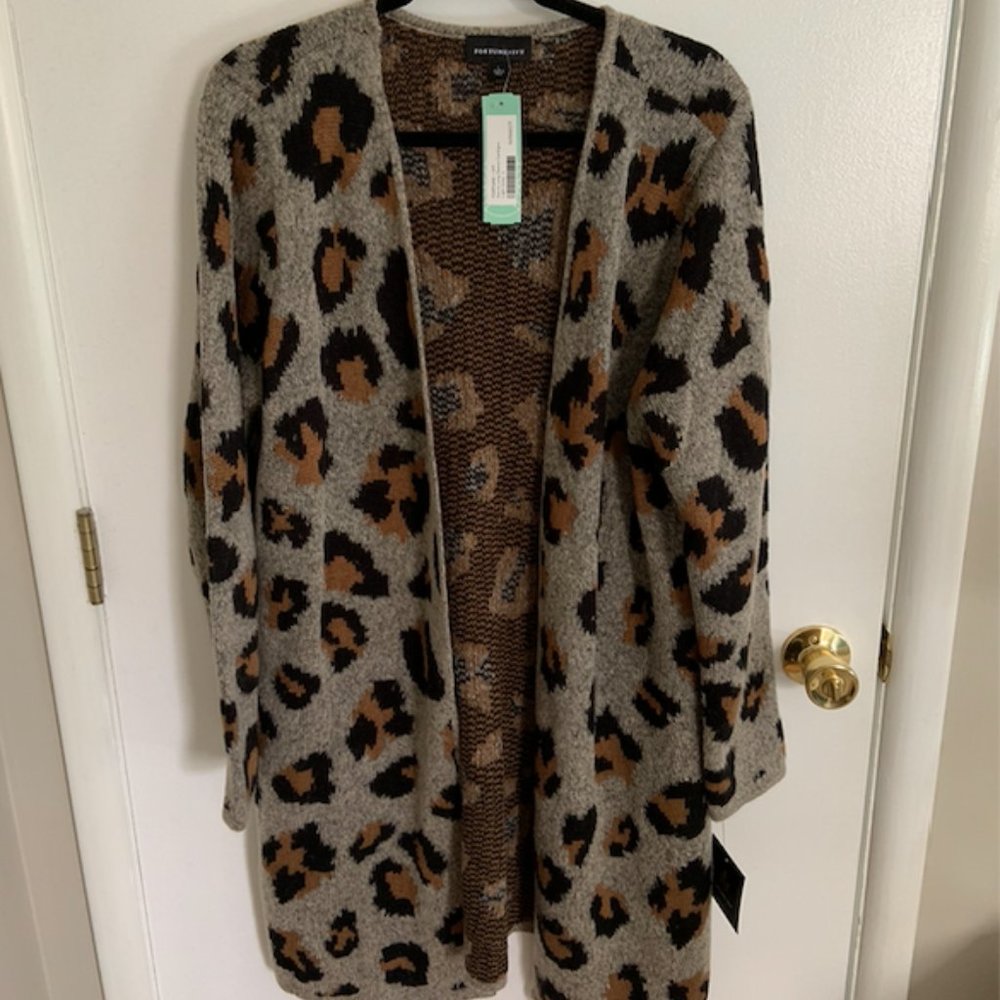 Fortune + Ivy Karrie Long Sleeve Cardigan, Leopard